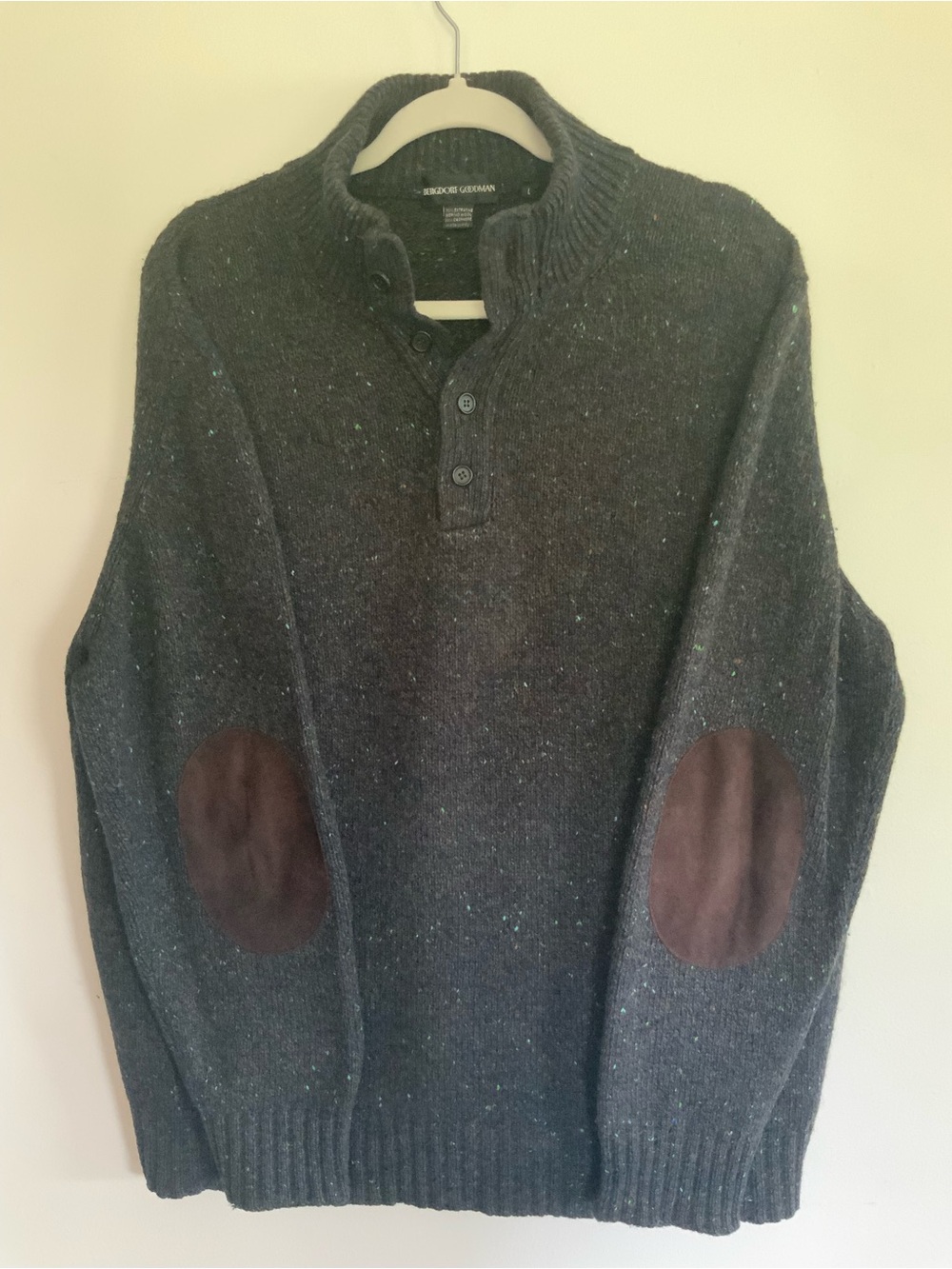 Vintage Bergdorf Goodman Charcoal Marled Cashmere-blend Quarter Button Sweater